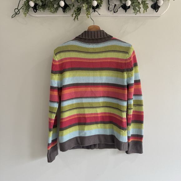 Garnet Hill Striped Multicolor Knit Button Down Sweater Cotton Small Q4885 - Picture 4 of 4